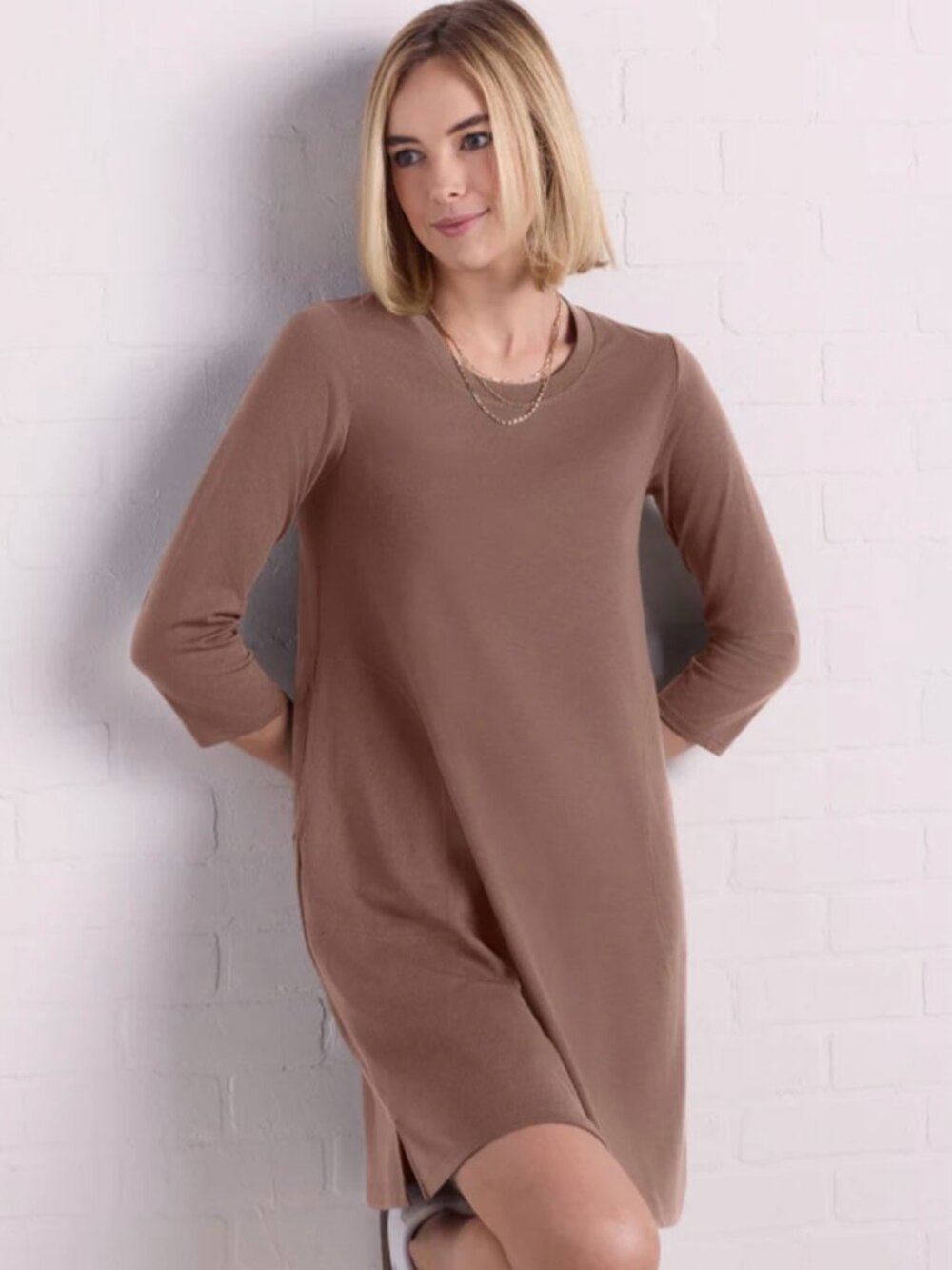 New in Bag Rissa A Line Dress Large Toasted Almond 85% Merino Wool Pockets